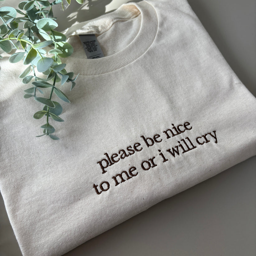 PLEASE BE NICE TO ME EMBROIDERED CREW NECK / HOODIE