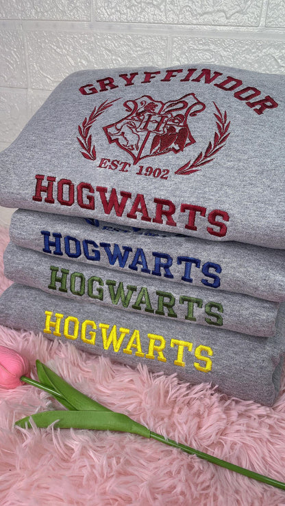 Green Leaf Border Harry Potter Hogwarts Embroidered Sweatshirt/ Hoodie