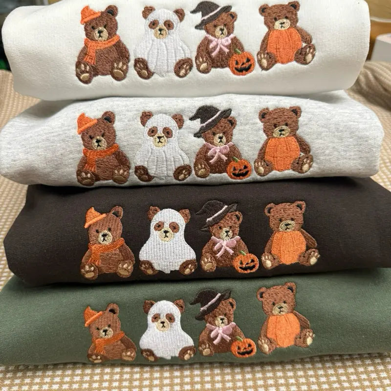 HALLOWEEN TEDDY BEAR EMBROIDERED TEE / CREW NECK