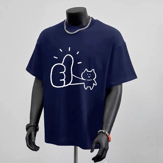 T-shirt manuscrit avec dessin de chaton « pouces levés » 