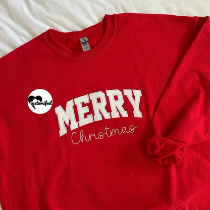 Merry Christmas Glitter Appliqué Embroidered Crewneck / Hoodie