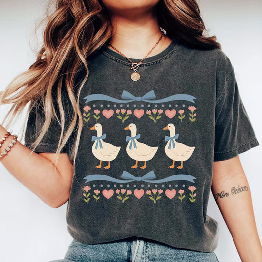 FUNNY BLUE RIBBON GOOSE TEE / CREW NECK