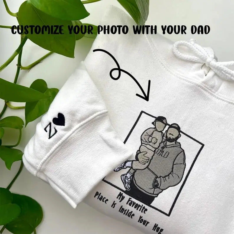 Custom Father And Child Photo Embroidery Hoodie customifeel