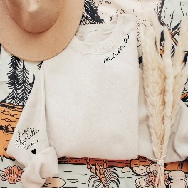 Custom Mama Sweatshirt with Children Name on Sleeve - customifeel