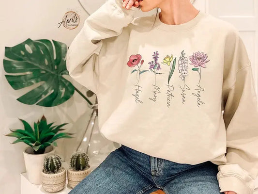 Custom Name Birthday Flower Sweatshirt customifeel