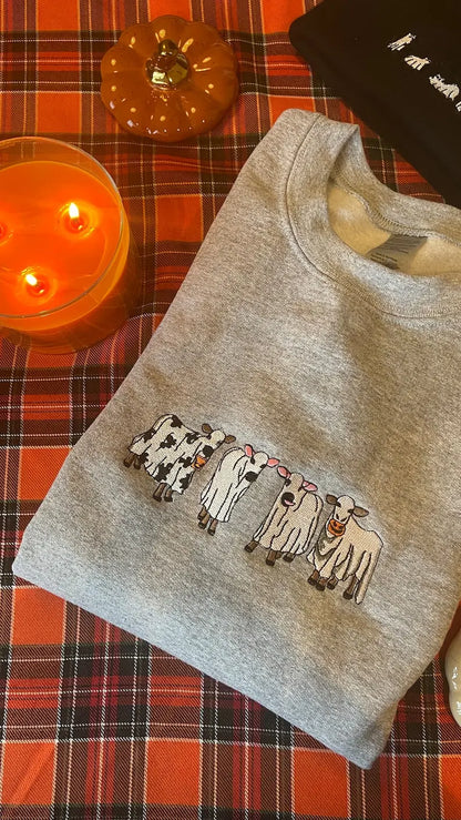 Ghost Cows Embroidered Sweatshirt/ hoodie customifeel