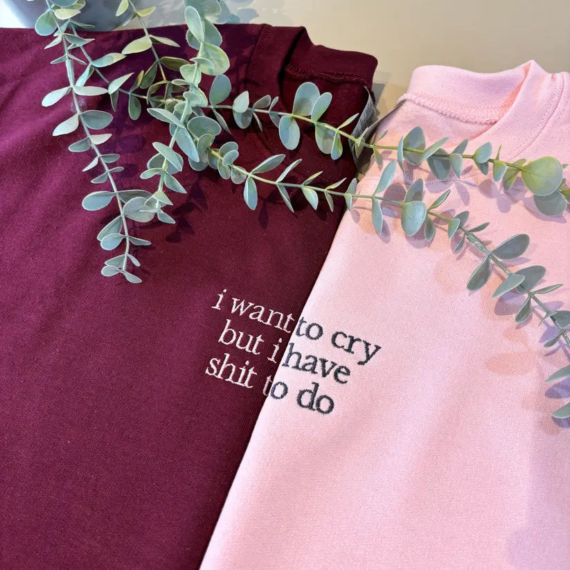 I WANT TO CRY EMBROIDERED CREW NECK / HOODIE customifeel