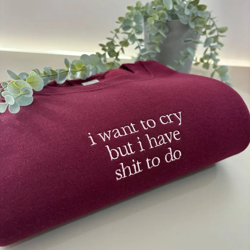 I WANT TO CRY EMBROIDERED CREW NECK / HOODIE customifeel