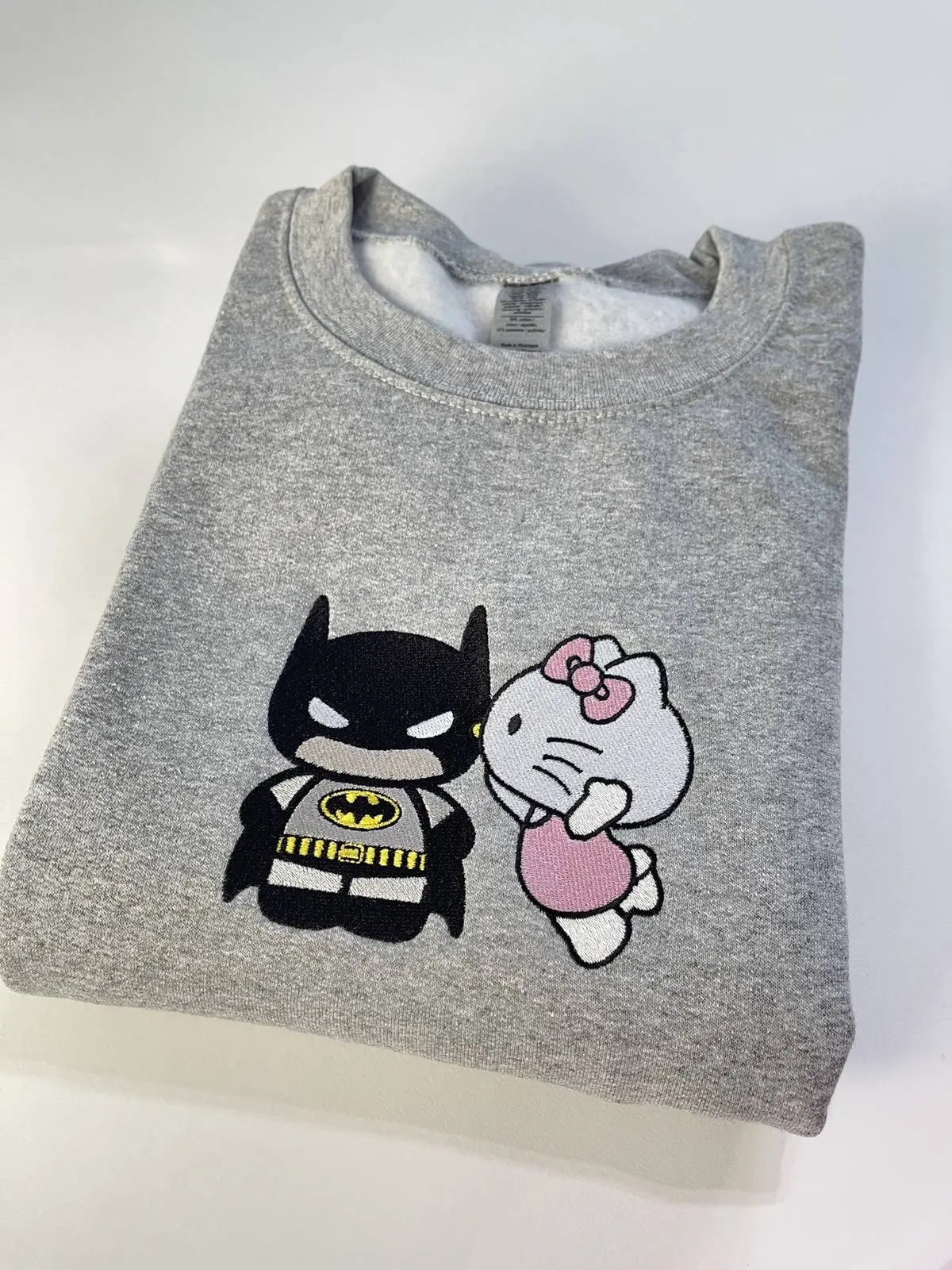 Kitty Kissing Bat Man Embroidered Sweatshirt customifeel