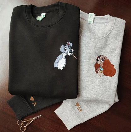 Lady and the Tramp Couple embroidered Sweatshirt customifeel