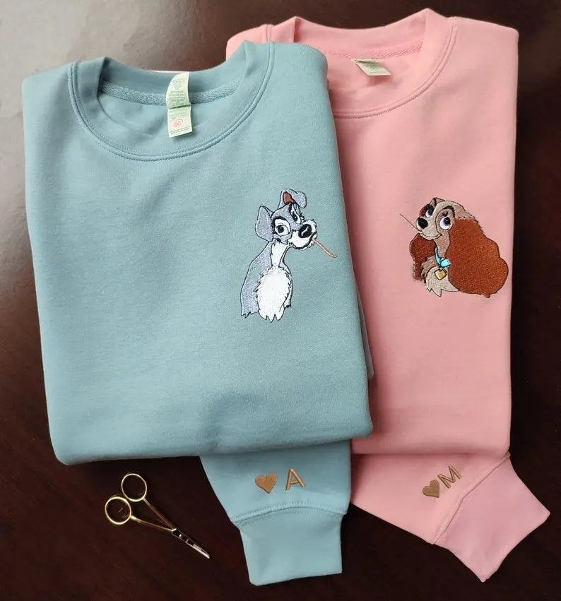 Lady and the Tramp Couple embroidered Sweatshirt customifeel