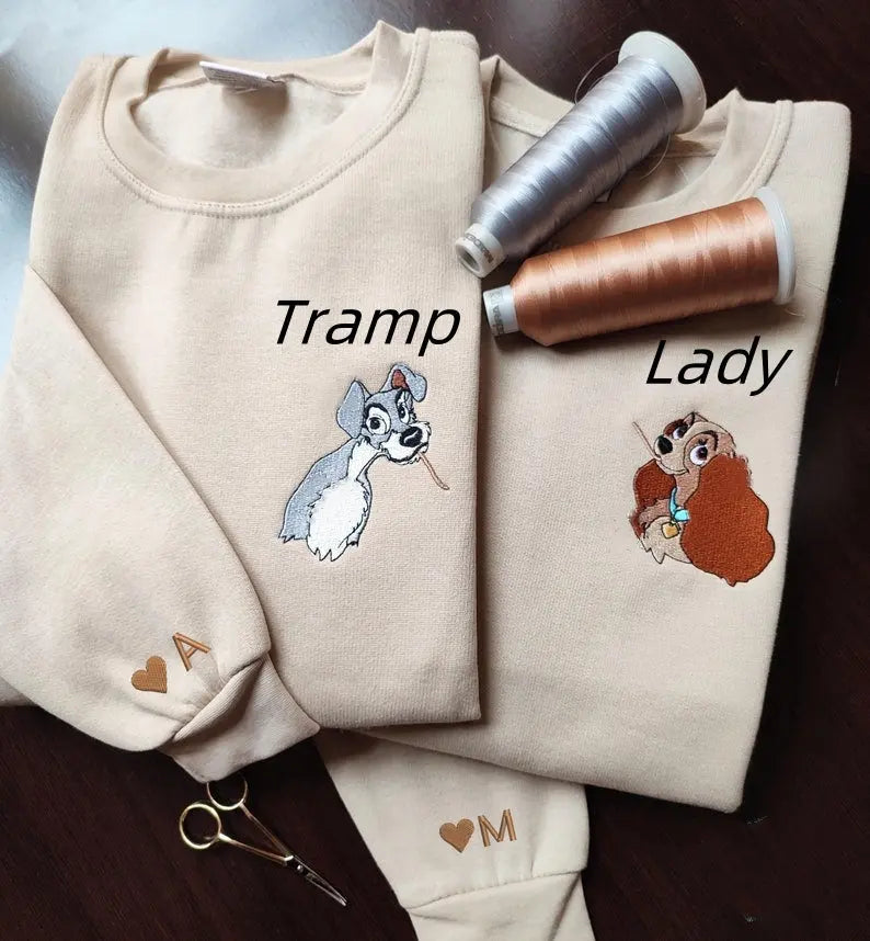 Lady and the Tramp Couple embroidered Sweatshirt customifeel