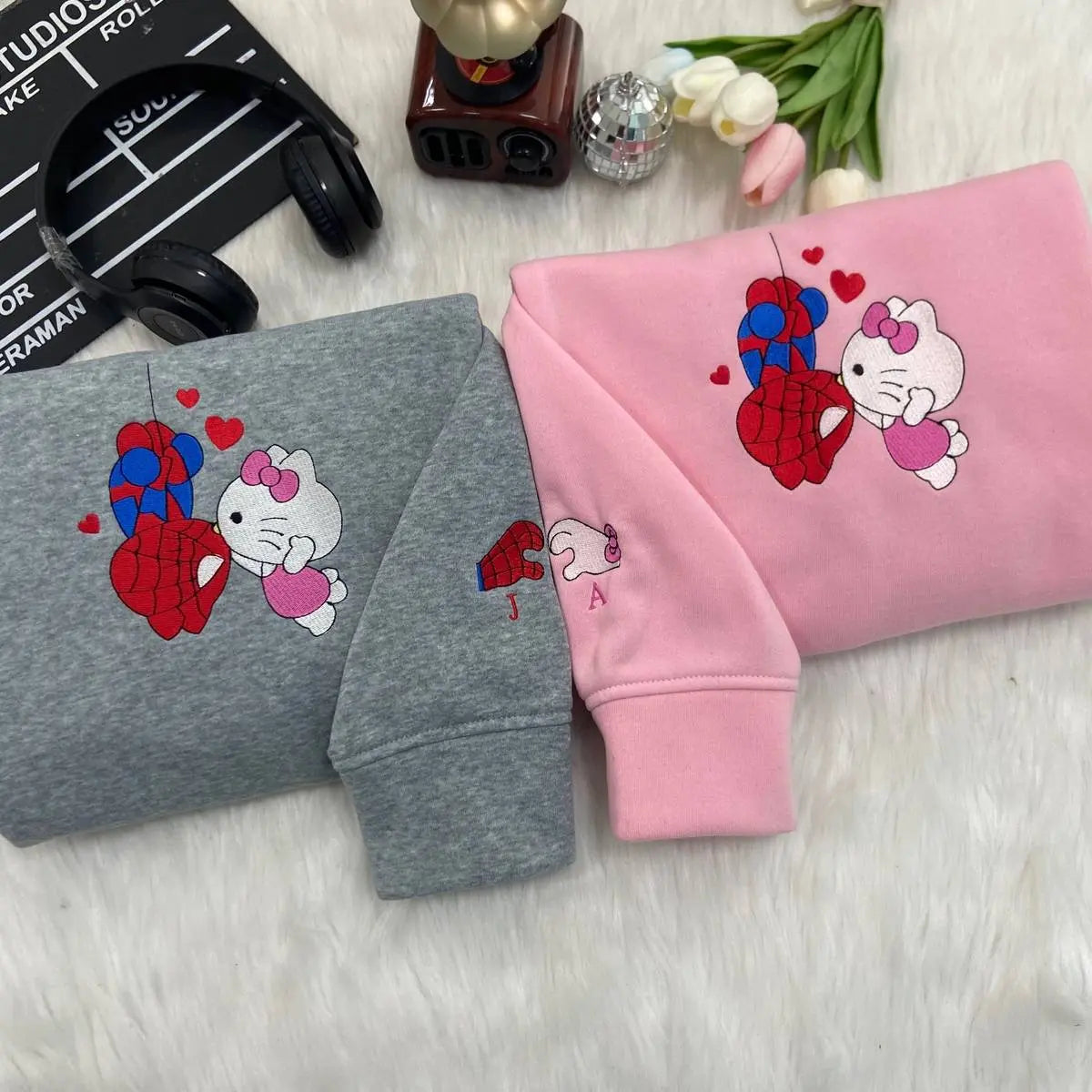 Spiderman and Gwen Kitty Version×Couple Embroidered sweatshirts customifeel