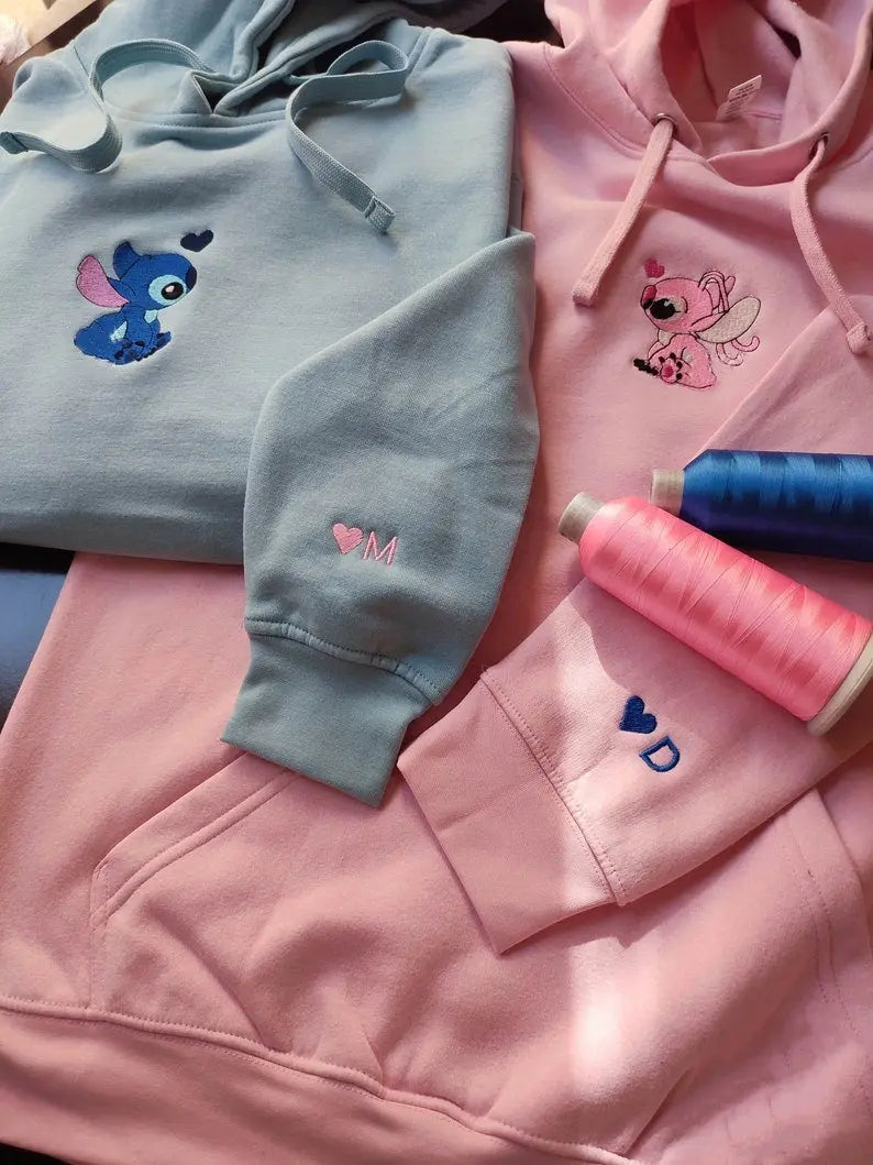 Stitch x Angel Couple embroidered Sweatshirt customifeel