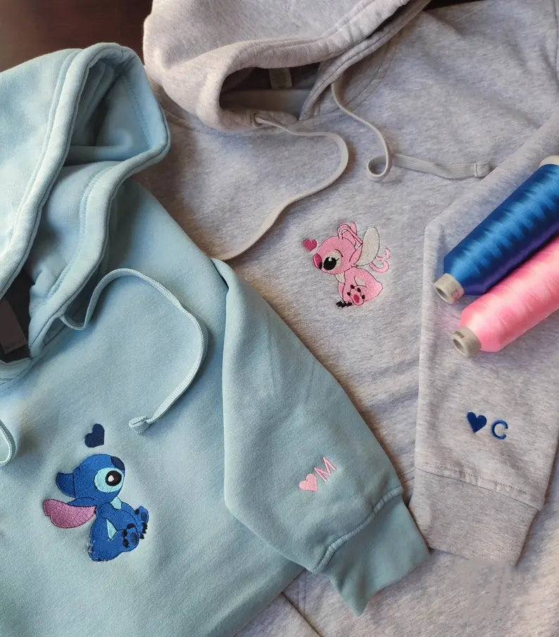 Stitch x Angel Couple embroidered Sweatshirt customifeel