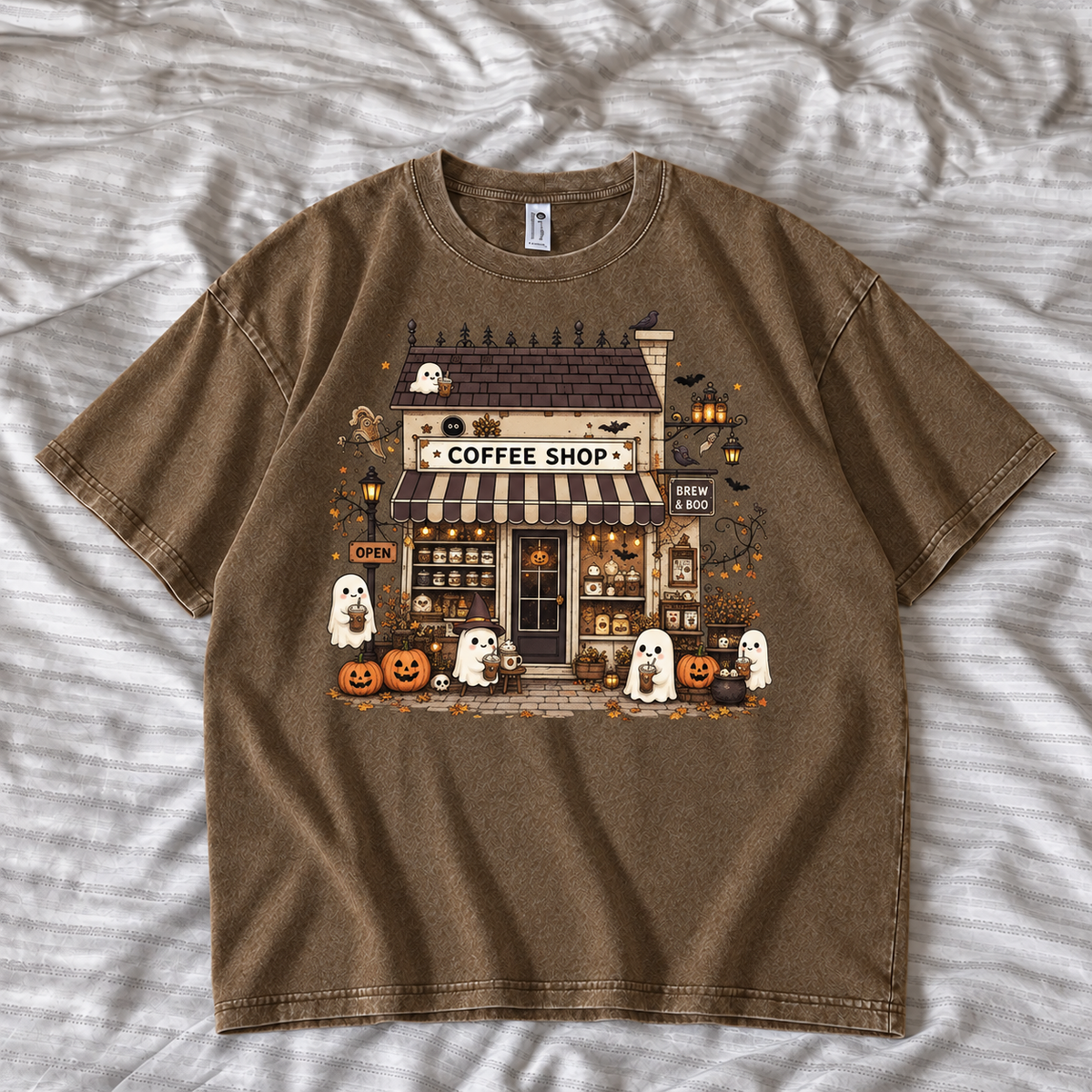 HALLOWEEN GHOST COFFEE SHOP TEE / CREW NECK