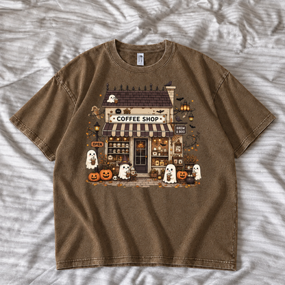 HALLOWEEN GHOST COFFEE SHOP TEE / CREW NECK
