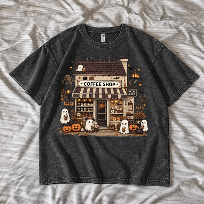 HALLOWEEN GHOST COFFEE SHOP TEE / CREW NECK