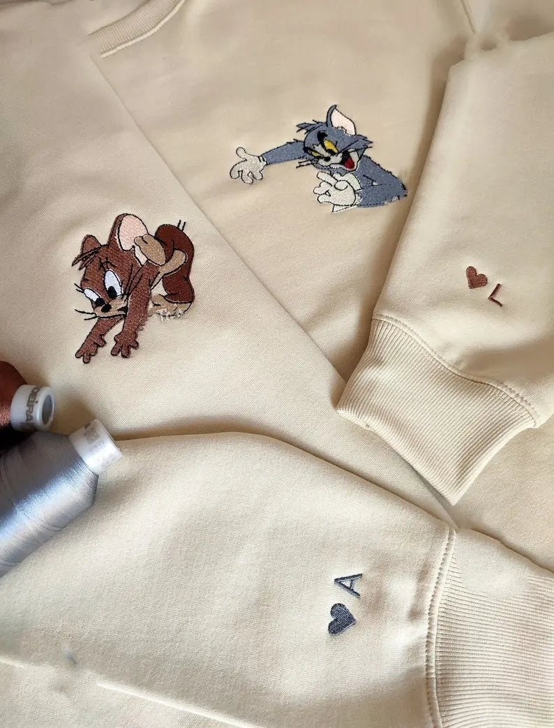 Tom and Jerry Couple embroidered Sweatshirt customifeel