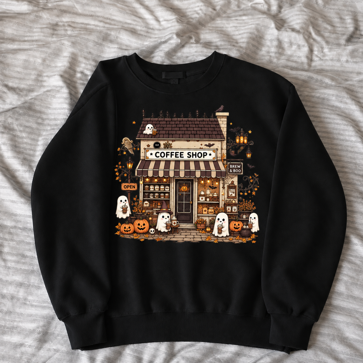 HALLOWEEN GHOST COFFEE SHOP TEE / CREW NECK