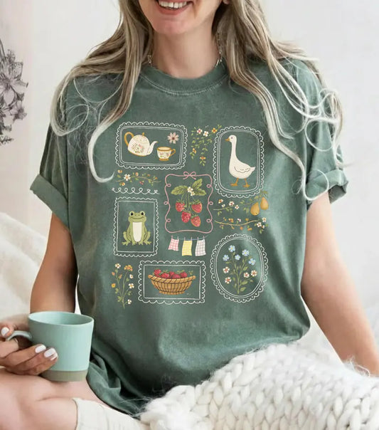 COTTAGECORE GOOSE AND FROG TEE / CREW NECK
